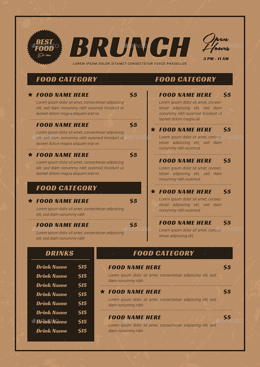 Retro Menus With Kraft Paper, Print Templates GraphicRiver